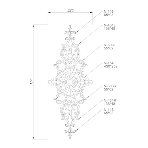 C-016 openwork rosette with decorative elements from oak
